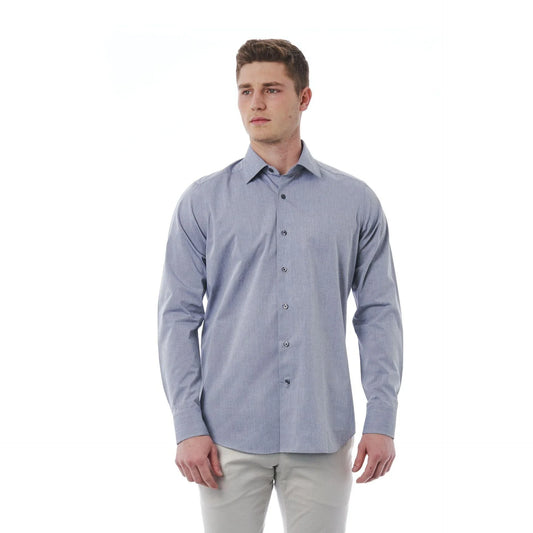 Men Long Sleeves Cotton Regular Fit Point Collar Dress Shirt – Stretchable - Blue -Guocali