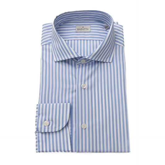 Men Long Sleeves Cotton Striped Dress Shirt – Breathable - Blue, White -Guocali