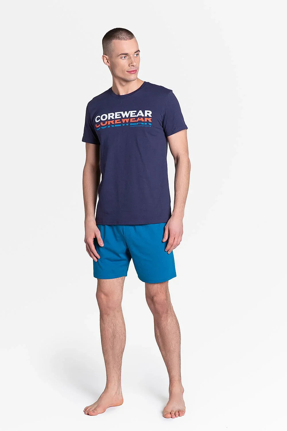 Men Pajama Shorts Set –Breathable Logo, Solid - Navy -Guocali