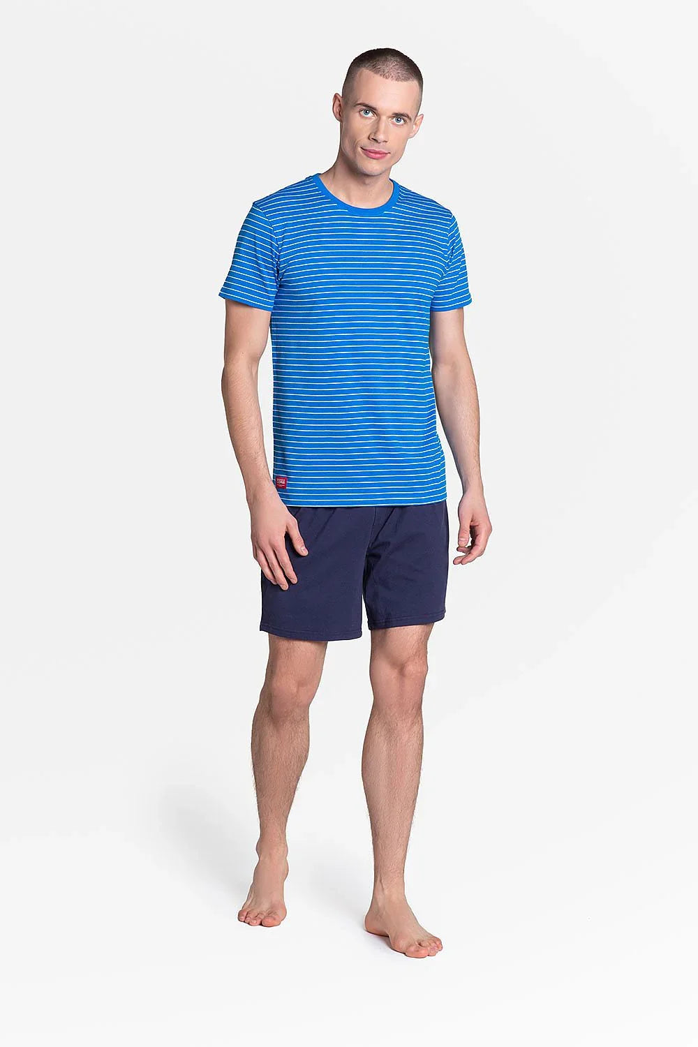 Men Pajama Shorts Set –Breathable Striped - Blue, Navy -Guocali