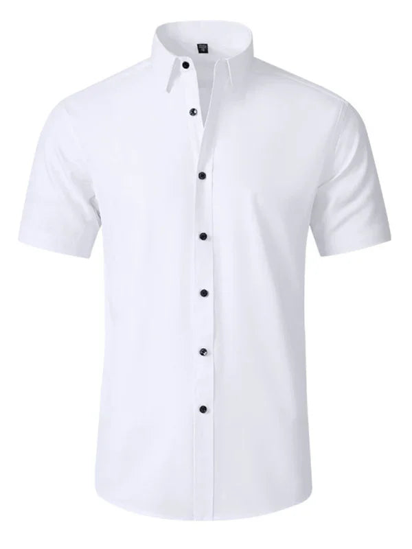 Men Short Sleeves Button-Down Regular Fit Dress Shirt – Wrinkle-Resistant - Purple -Guocali