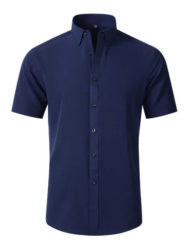 Men Short Sleeves Button-Down Regular Fit Dress Shirt – Wrinkle-Resistant - Purple -Guocali