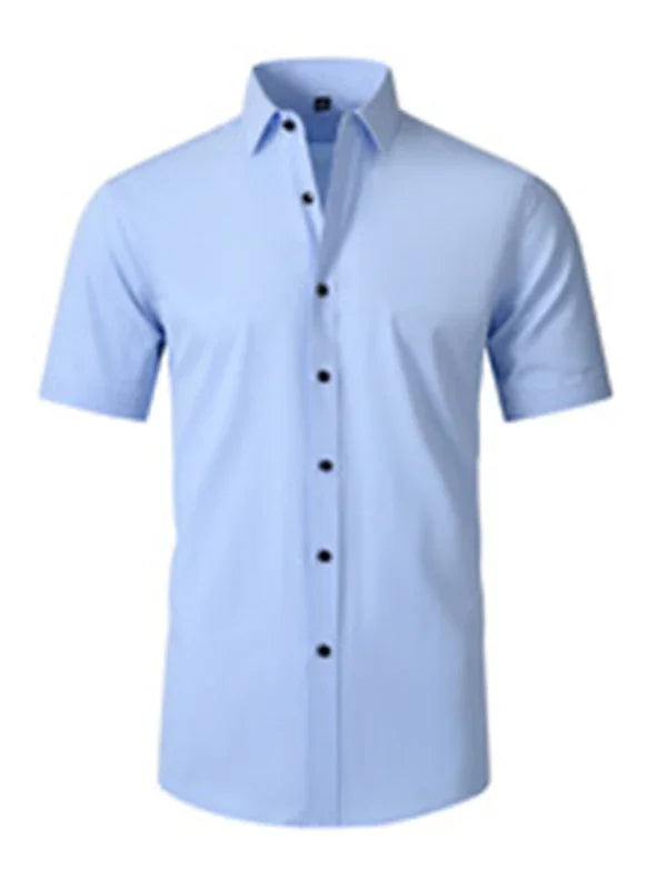 Men Short Sleeves Button-Down Regular Fit Dress Shirt – Wrinkle-Resistant - Purple -Guocali