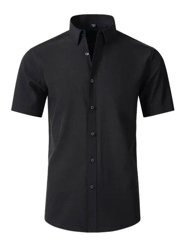 Men Short Sleeves Button-Down Regular Fit Dress Shirt – Wrinkle-Resistant - Purple -Guocali