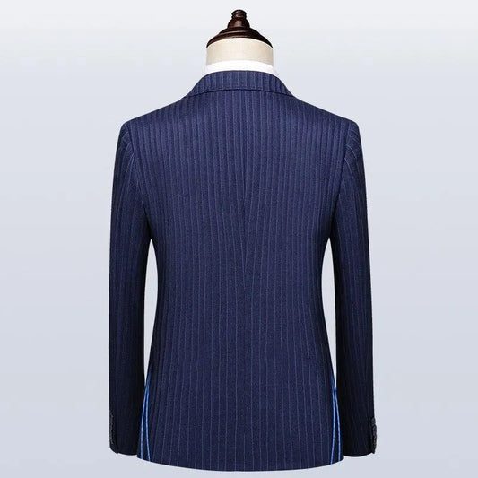 Men Suit - Blue Striped Double-Breasted Suit -Guocali