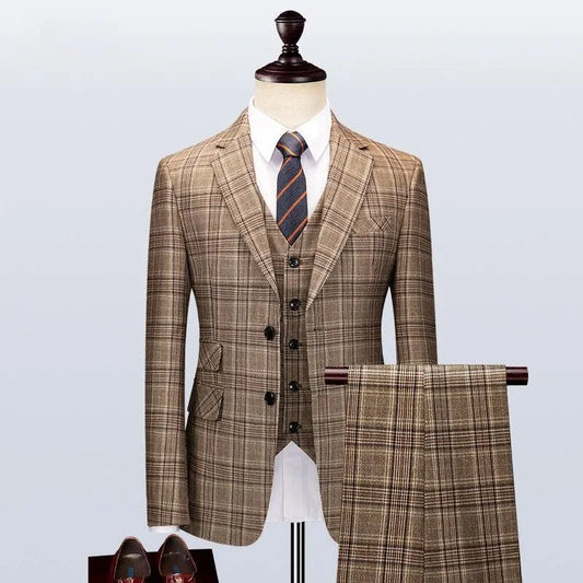 Men Suit - Boglioli Brown Plaid 3-Piece Suit -Guocali
