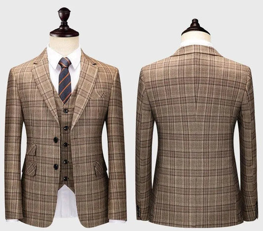Men Suit - Boglioli Brown Plaid 3-Piece Suit -Guocali