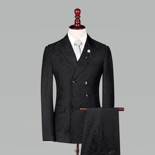 Men Suit - Jacquard Double-Breasted Suit -Guocali