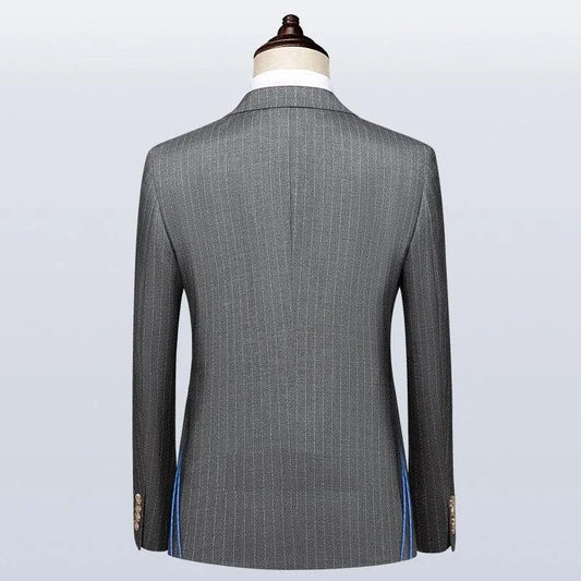Men Suit - Piombo Striped Double-Breasted Suit -Guocali