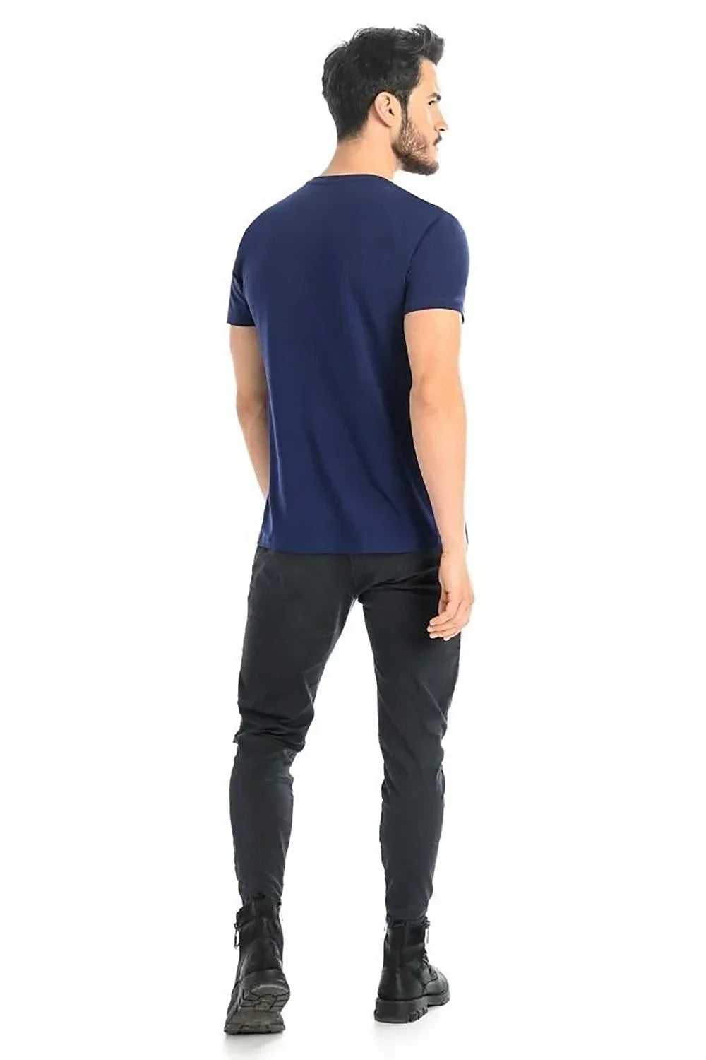 Men V-Neck Short-Sleeves T-Shirt – Stretchable - Navy, Blue -Guocali