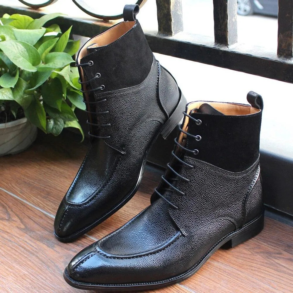 Nevan Leather LaceUp Ankle Boots -Guocali