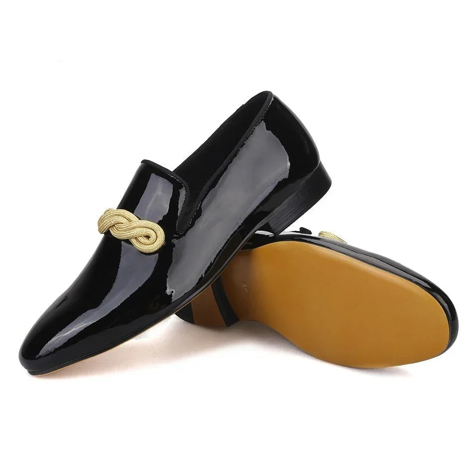 Patent Leather Men Loafers with Gold Rope - Men Shoes -Guocali
