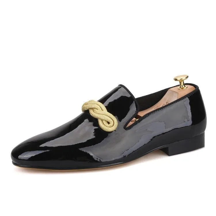 Patent Leather Men Loafers with Gold Rope - Men Shoes -Guocali