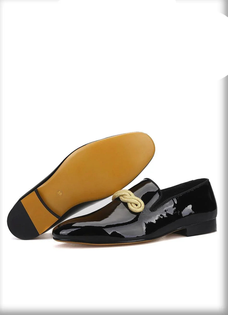 Patent Leather Men Loafers with Gold Rope - Men Shoes -Guocali
