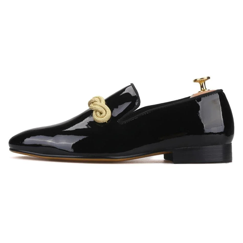 Patent Leather Men Loafers with Gold Rope - Men Shoes -Guocali
