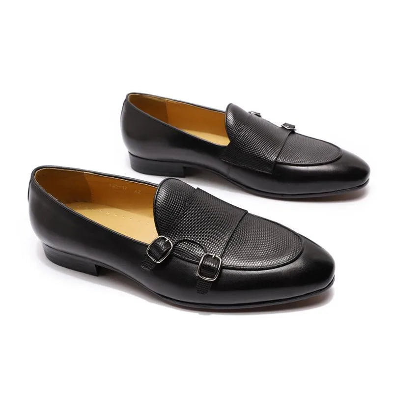 Patina Leather Monk Strap Loafers -Guocali