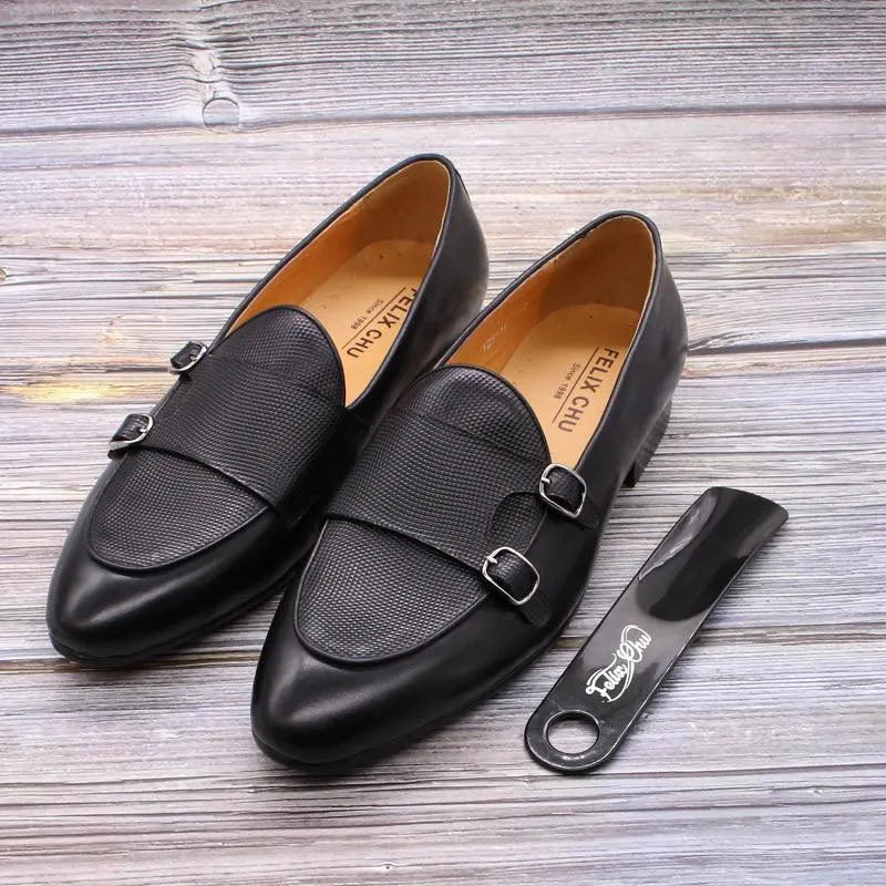 Patina Leather Monk Strap Loafers -Guocali