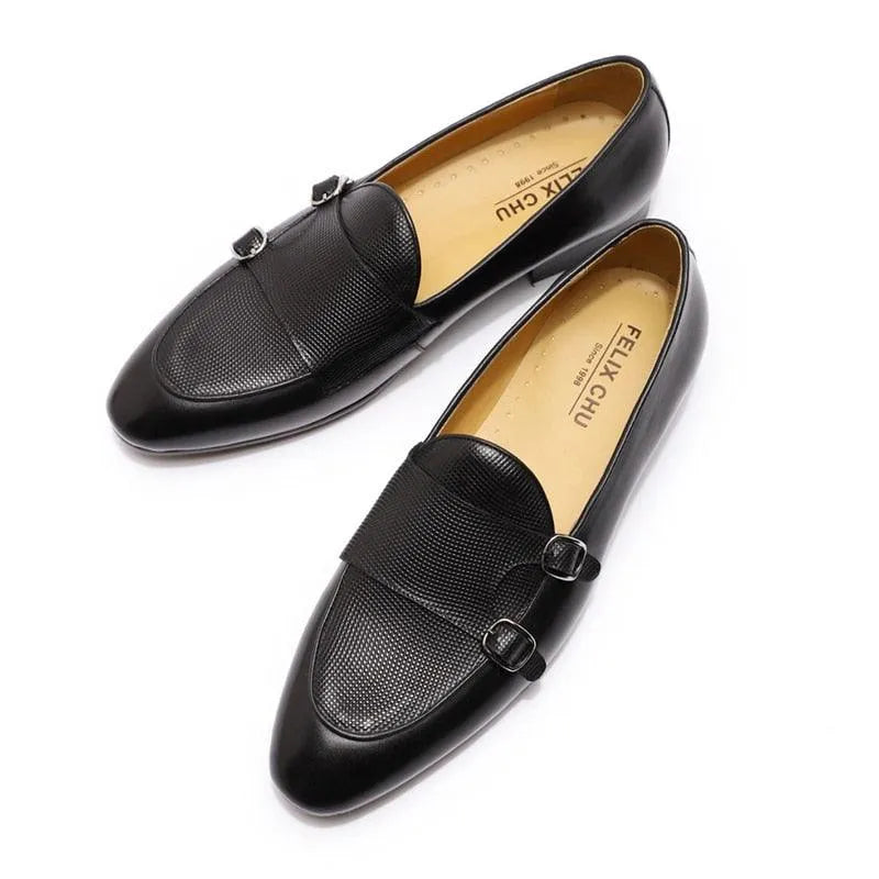 Patina Leather Monk Strap Loafers -Guocali
