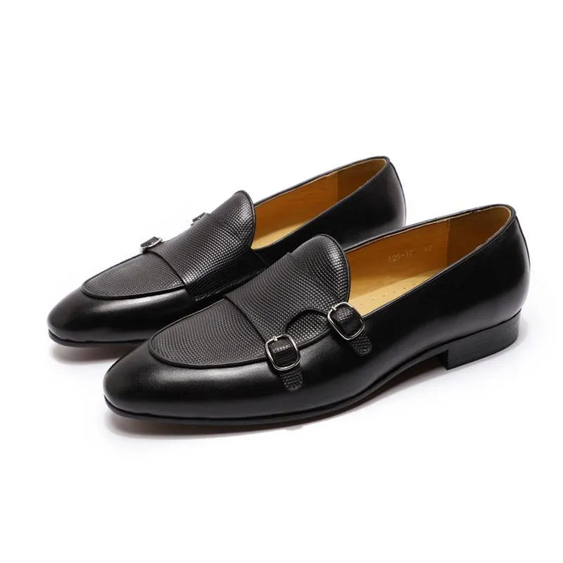 Patina Leather Monk Strap Loafers -Guocali