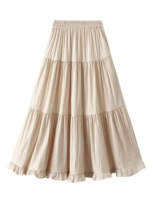 Pleated Patchwork A-Line Long Skirt -Guocali