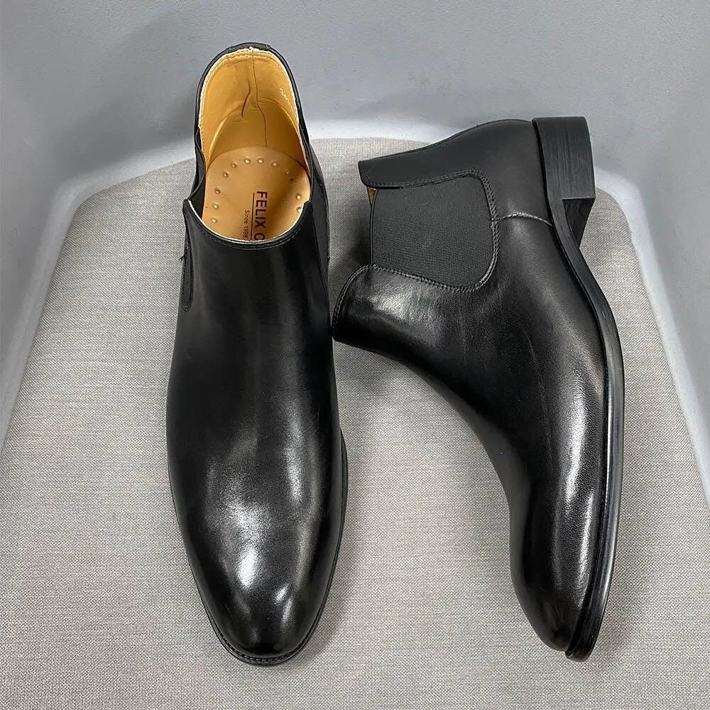 Renard Leather Ankle Dress Boots -Guocali