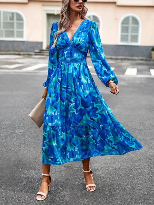 Resort V-Neck Long-Sleeved Summer Dress -Guocali