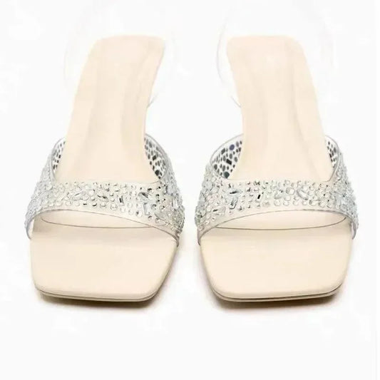 Sandals Rhinestone Square Toe Sandals Women -Guocali