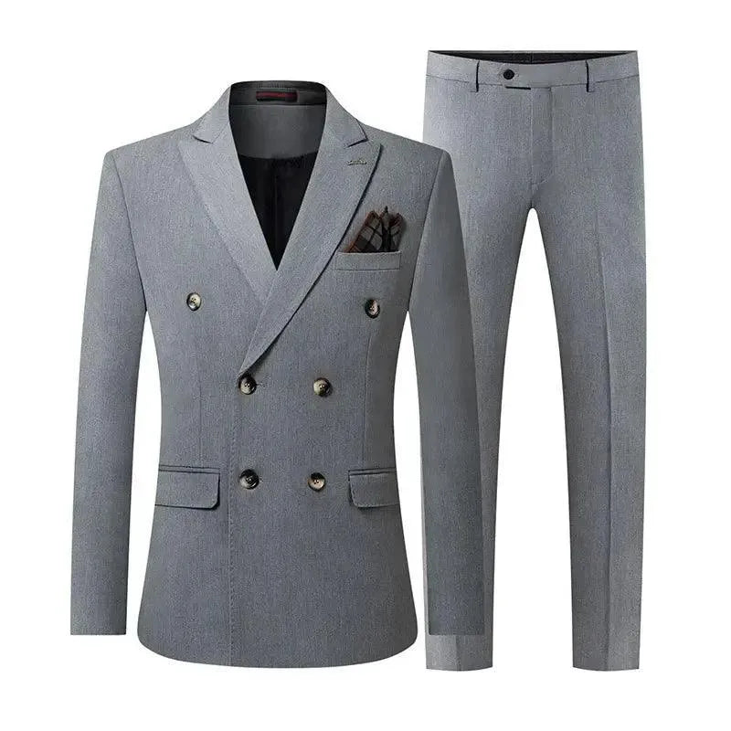 Solid Double-Breasted Suit for Men - Business Formal -Guocali