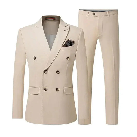Solid Double-Breasted Suit for Men - Business Formal -Guocali