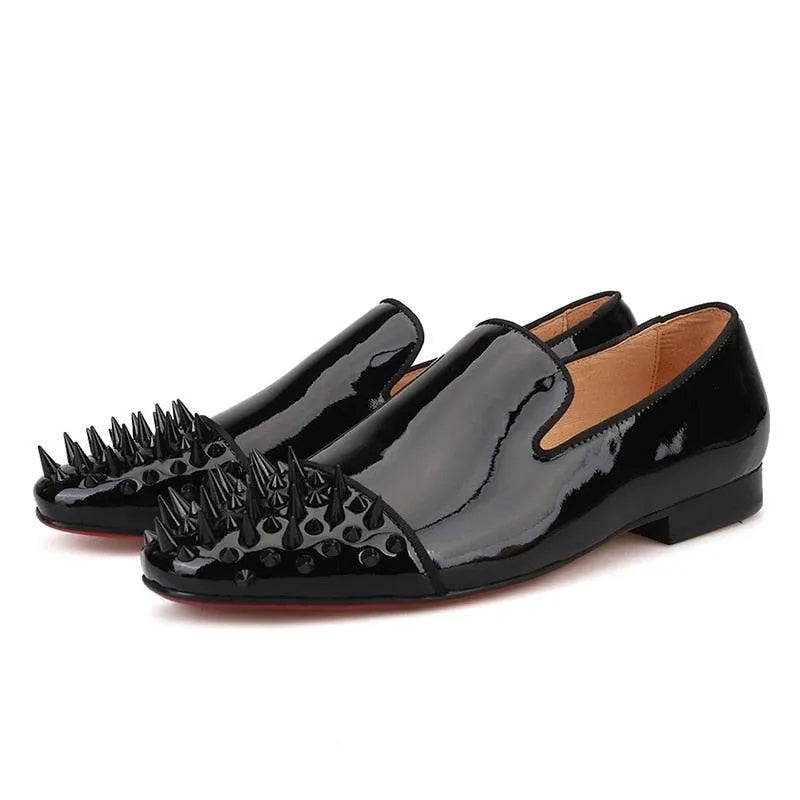 Spiked Patent Leather Men Loafers - Men Shoes -Guocali