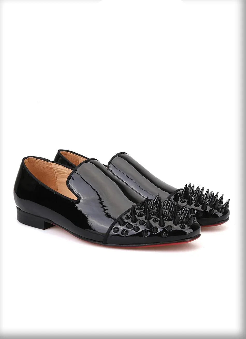 Spiked Patent Leather Men Loafers - Men Shoes -Guocali