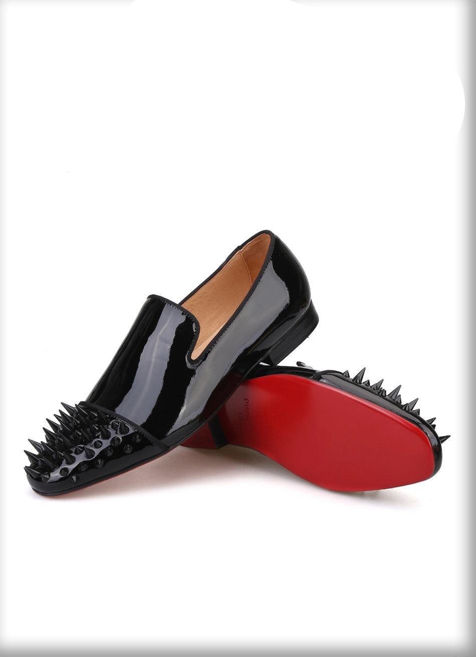 Spiked Patent Leather Men Loafers - Men Shoes -Guocali