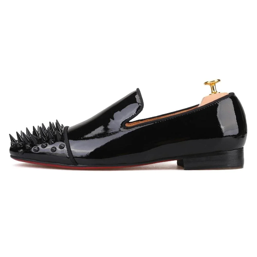 Spiked Patent Leather Men Loafers - Men Shoes -Guocali