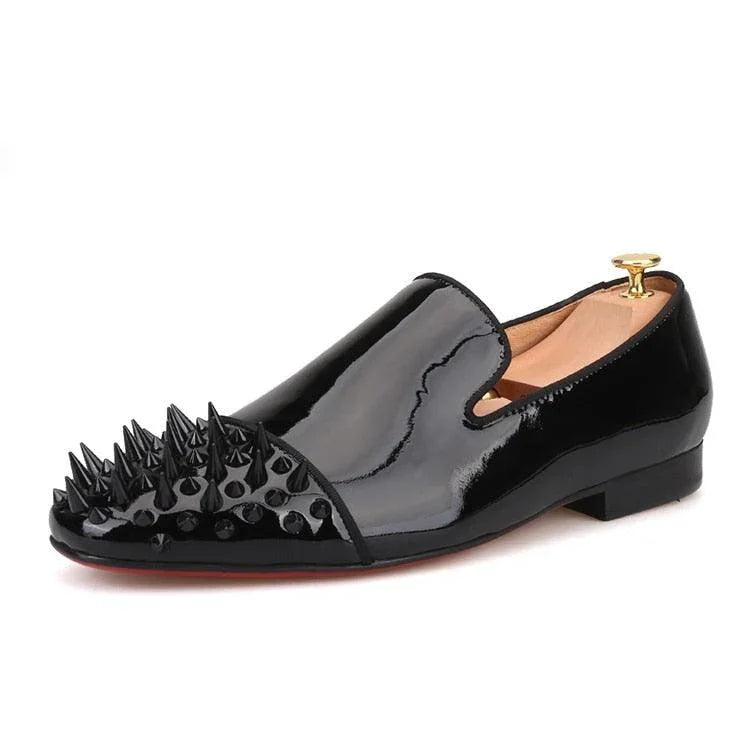 Spiked Patent Leather Men Loafers - Men Shoes -Guocali
