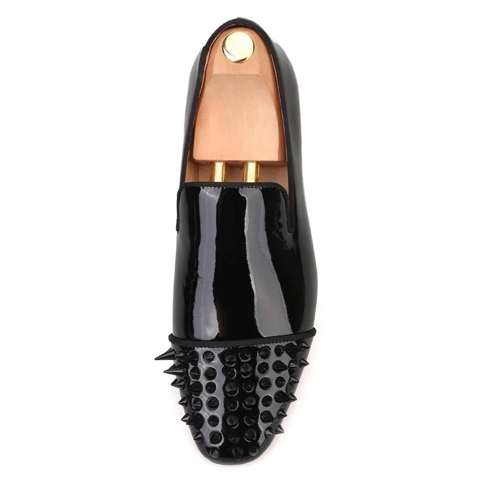 Spiked Patent Leather Men Loafers - Men Shoes -Guocali