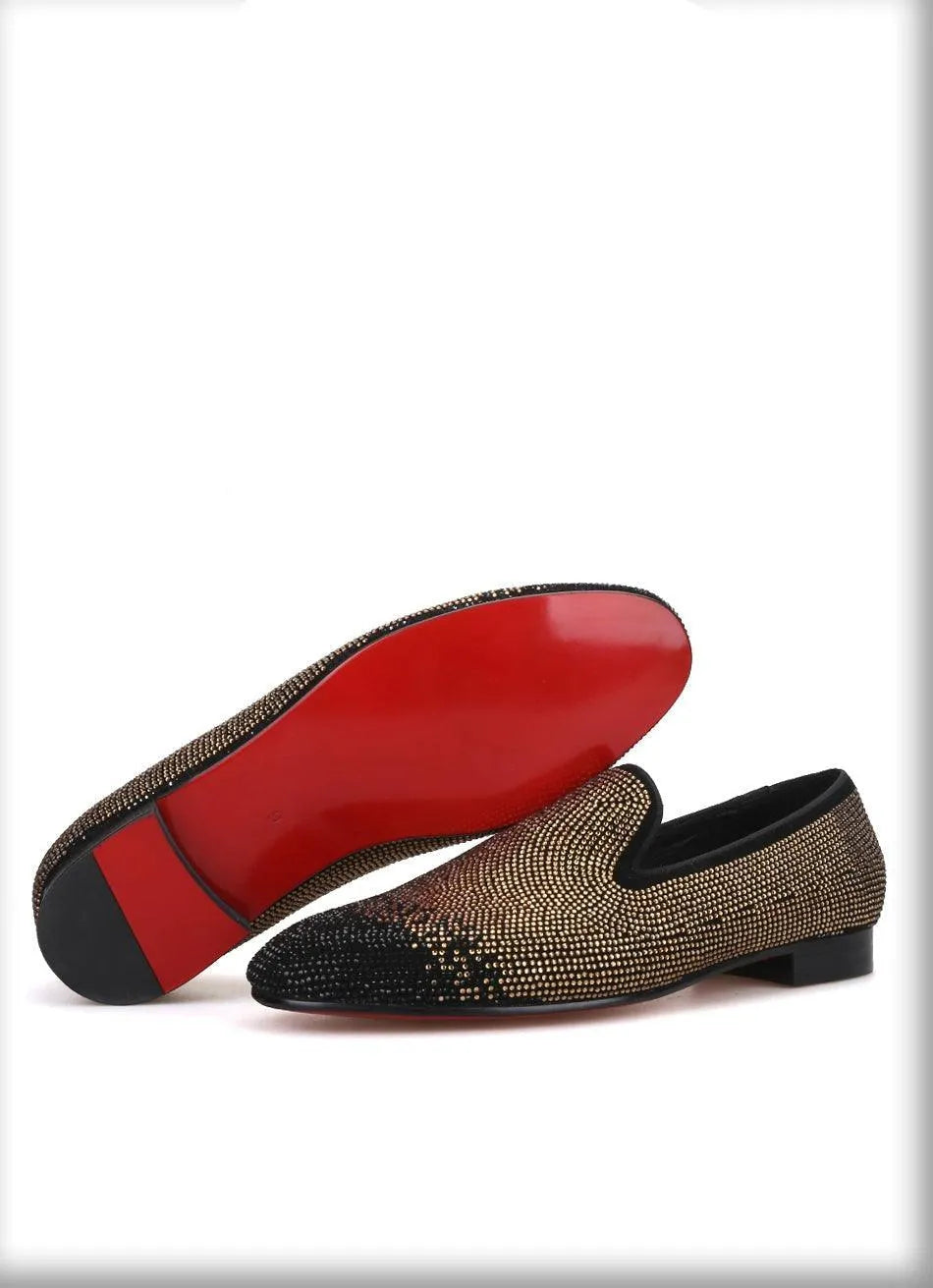 Suede Loafers with Rhinestones - Men Shoes -Guocali
