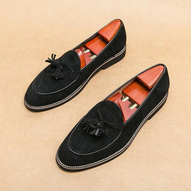 Suede Stitched Tassel Loafers - Men Shoes -Guocali
