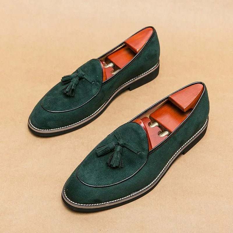 Suede Stitched Tassel Loafers - Men Shoes -Guocali