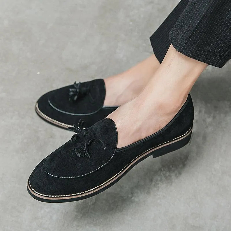 Suede Stitched Tassel Loafers - Men Shoes -Guocali