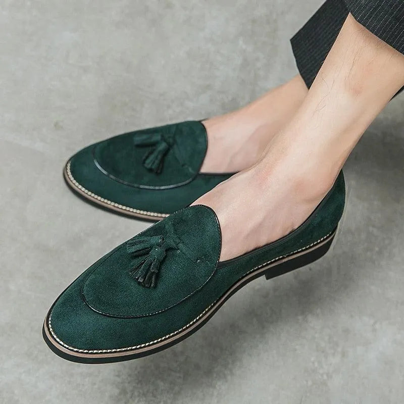 Suede Stitched Tassel Loafers - Men Shoes -Guocali