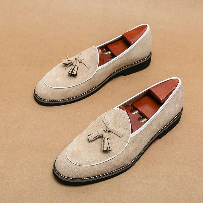 Suede Stitched Tassel Loafers - Men Shoes -Guocali