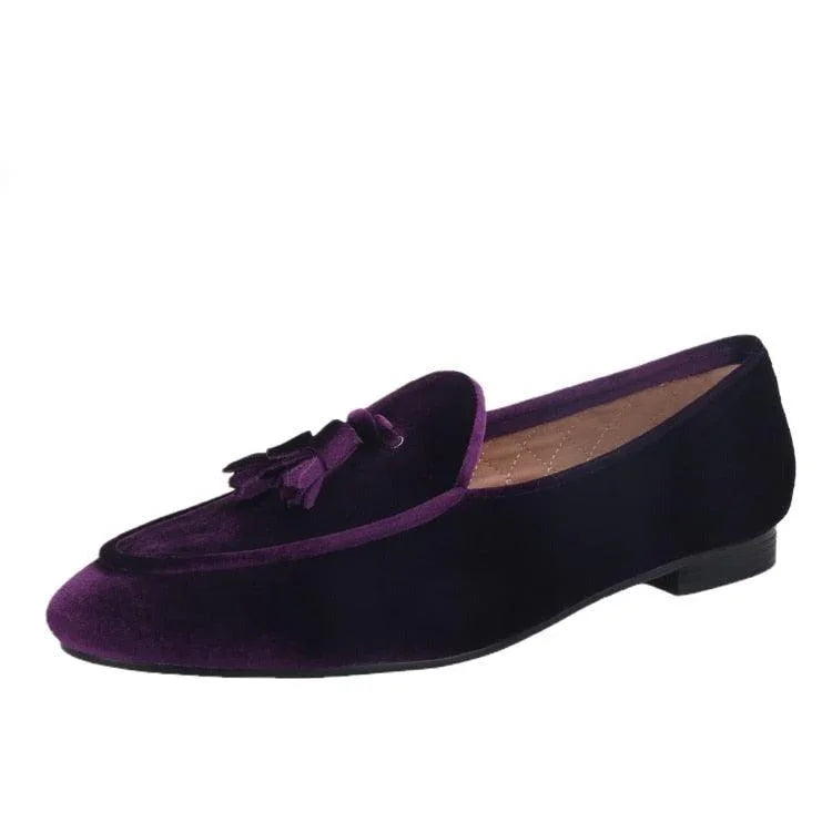 Velvet Men Loafers With Tassels - Men Shoes -Guocali