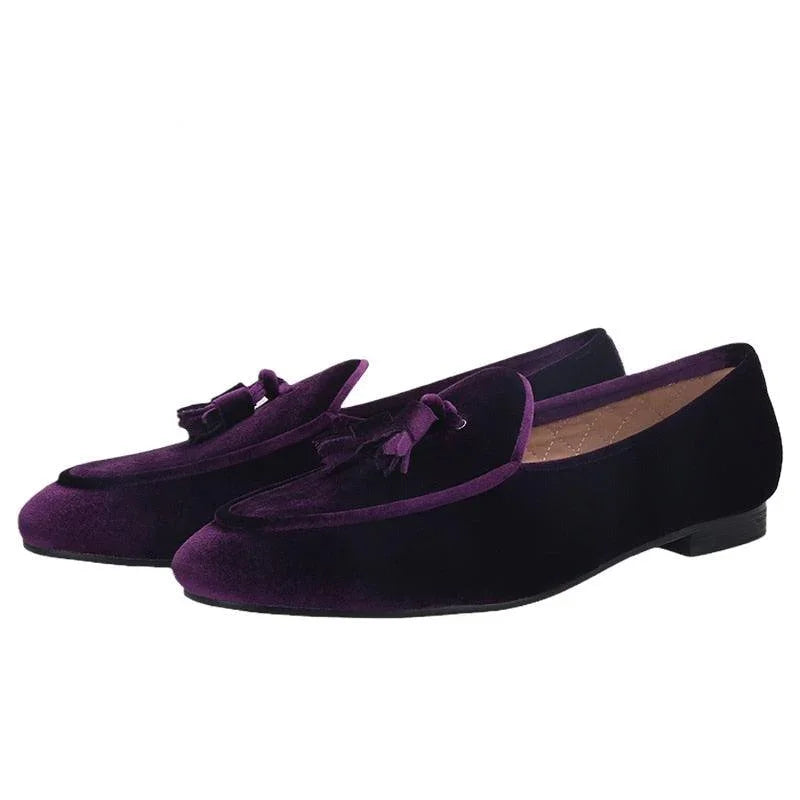 Velvet Men Loafers With Tassels - Men Shoes -Guocali
