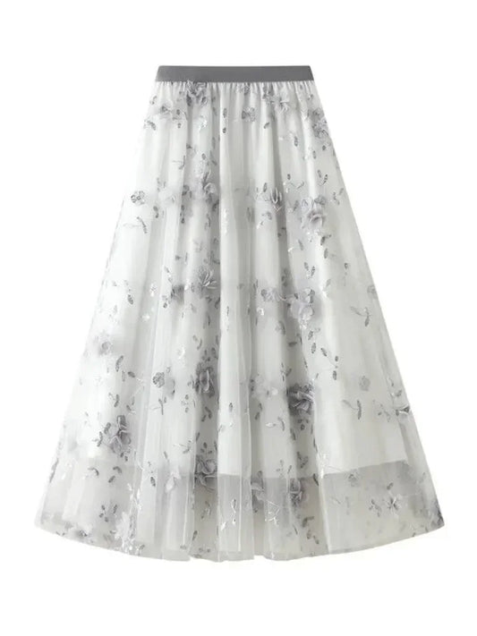 Vintage Contrast A-Line Long Skirt -Guocali