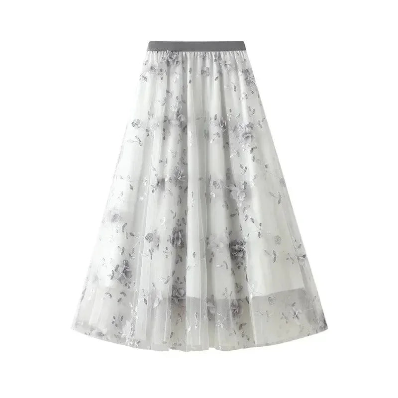 Vintage Contrast A-Line Long Skirt -Guocali