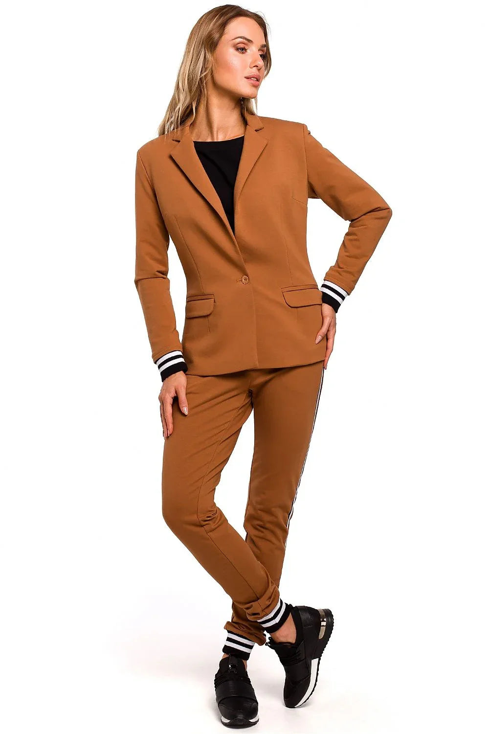 Women Blazer - Stretchable - 1-Button - Brown -Guocali