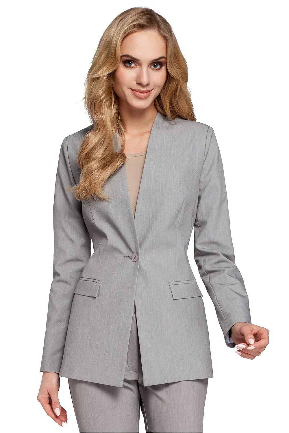 Women Blazer - Stretchable - Button - Gray -Guocali