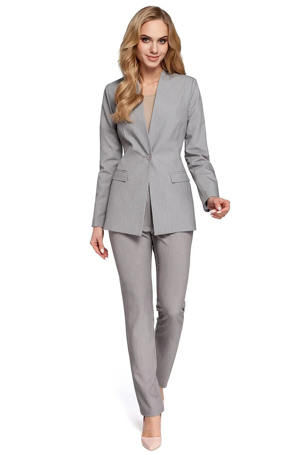 Women Blazer - Stretchable - Button - Gray -Guocali
