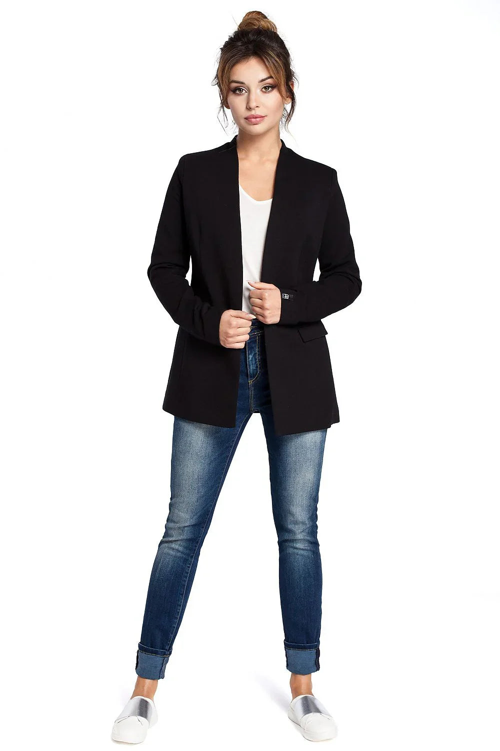 Women Blazer - Stretchable - Slip-On - Black -Guocali