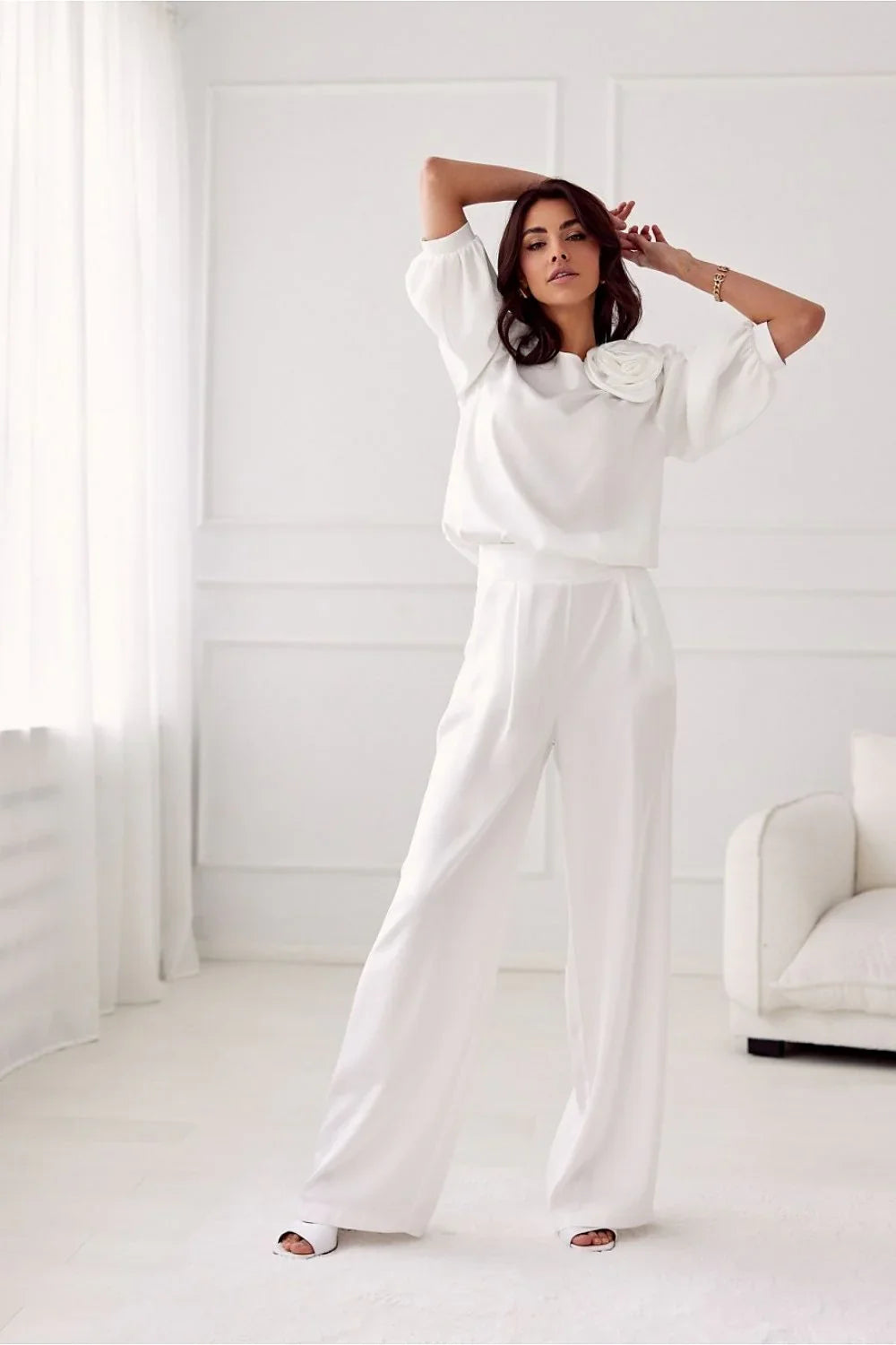 Women Blouse – Lightweight – Long Sleeve - White -Guocali